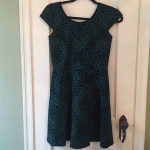 Blue-green and black velvet dress